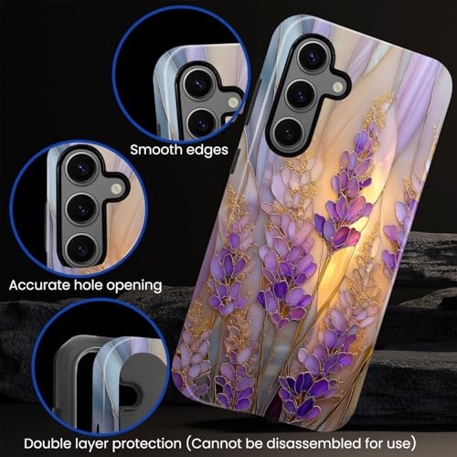 Compatible with Samsung Galaxy S24 Case,Glossy Case All-Round Protection Shockproof Anti-Scratches TPU Cover,Cases for Man Woman-Stained Glass Lavender in Bloom - color: Stained Glass Lavender in Bloom, size: Galaxy S24