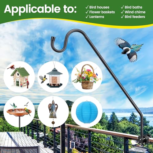 Deck Bird Feeder Hanger for Railing, Heavy Duty Hummingbird Feeder Hanger 28-inch Deck Hook Fence Balcony Railing Bracket for Planter,Flower Baskets,Lanterns,Wind Chimes
