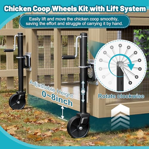 Chicken Coop Wheels Kit, 2 Pack Caster Wheels with Lift System & Pull Handles, Easy Move Your Chicken Cage, Chicken Tractor & Poultry House, Portable Chicken Coop Accessories