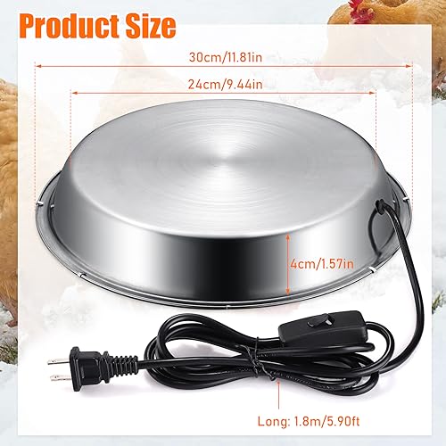 12 Inch Chicken Water Heater Base, 5 Gallons Poultry Drinker Heater Base with Thermostat and Power Cord, Automatic Electric Poultry Winter Deicer Heated Base for Plastic/Metal Chicken Waterer