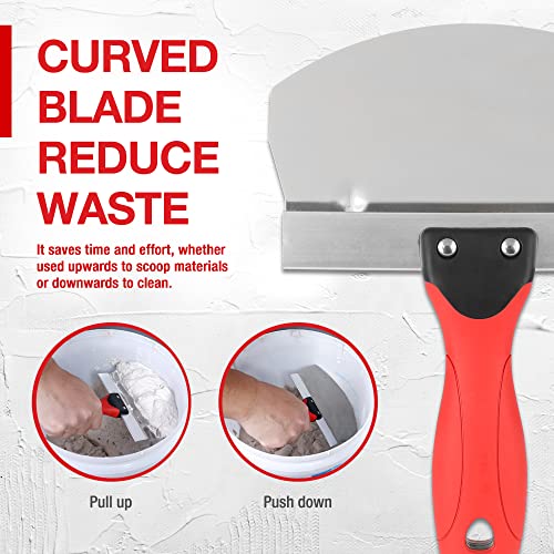 Goldblatt 2 Pieces Bucket Scoop for Drywall, Plaster - Stainless Steel Bucket Scoop - 6.5 Inch Curved Contoured Blade, Upgrade Rustproof Scraper Tools with Soft-Grip Handle for Paint, Mortar | Curved blade design, rust resistant steel, soft grip handle, d