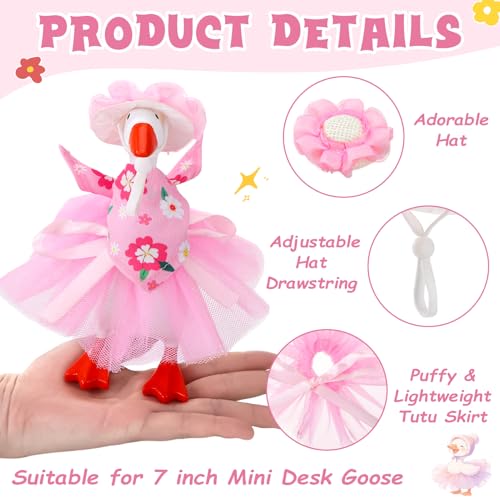 3 Sets 7 Inch Spring Desk Goose Outfits | Mini Bonnet Mesh Skirt Floral Bandana for Magnetic Statue Desk Decor