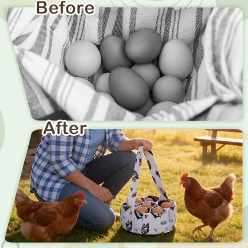 Egg Collecting Basket, Egg Basket for Gathering with 7 Pouches | Canvas Egg Basket for Chicken, Duck, Goose, Bird, Various Poultry Collection (Red-crested) - style: Red-crested chicken