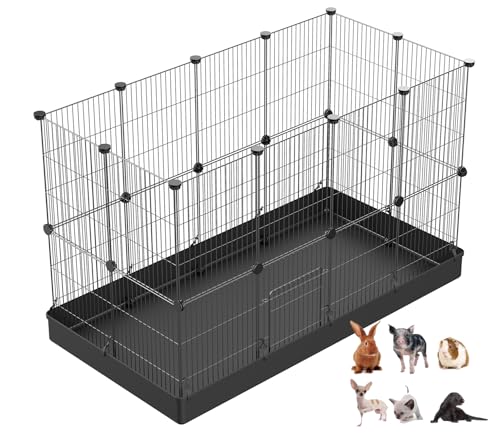 LANGXUN 24pcs DIY Small Animal Pet Playpen with Waterproof Mat, C&C Cage for Puppy Kitten, Rabbit Cage,Guinea PigsGuinea Pig Cages | Indoor & Outdoor Portable Metal Wire Yard Fence, Metal Pet Panels - style: 24 Metal Panels (11.8'' x 15")