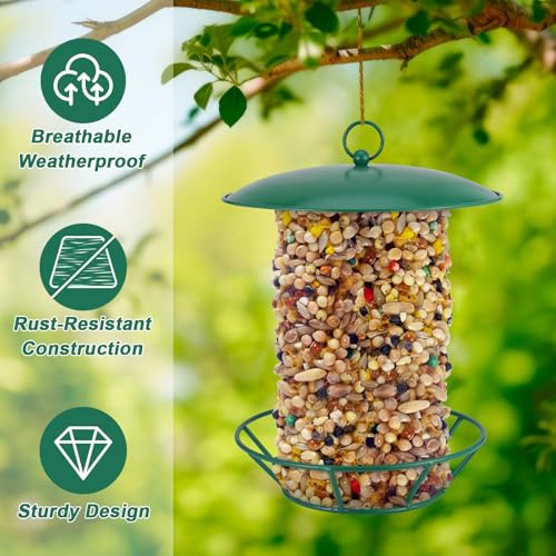 Suet Feeder Cylinder Bird Feeder S-6-2 Seed Cake Feeders Green Metal Feeders for Hanging Garden Backyard Outdoors Wild Birdfeeding