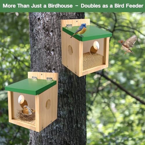 Bird Houses for Outside Clearance with Clear Window Hummingbird House for Viewing,Bird Feeder,Hanging Wooden Birdhouses,Bird Nesting Box for Bluebird Finch Swallow Wren Chickadee Assembly Required