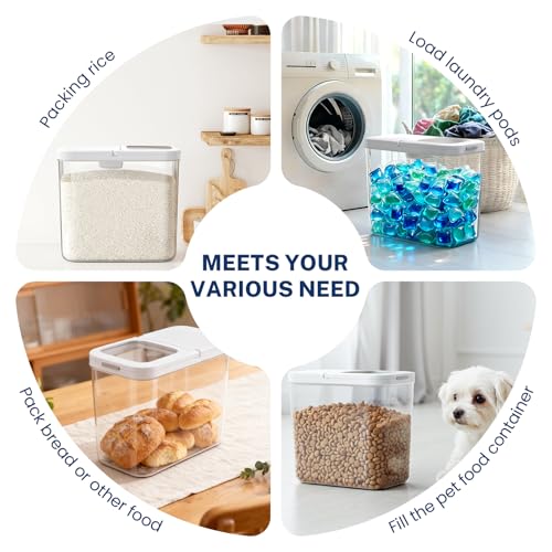 LEAWALK 12 Lbs Airtight Dog Cat Food Storage Container and Dog Treat Containers BPA-Free, PET Clear Stackable Pet Storage Bin, 1-Cup Scoop, 1-Sponge cleaning brush, Pop Top, With handle, Easy Mobility - color: Milky White 12L-A