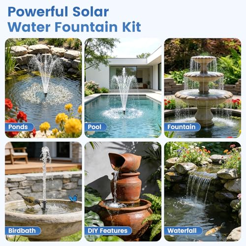 20W Solar Fountain Pump, 160GPH Solar Powered Water Pump with Adjustable Flow, Solar Pond Pump with 16.4FT Cord & Tubing for Pond, Waterfall, Garden, Bird Bath & Outdoor Water Features - size: 20W