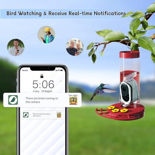 Hummingbird Feeder with Camera Solar Powered, AI Identify Cloud Storage Instant Notification, CCPA Data Protection, Outdoor Hanging, Idea Gift for Family Friends (20 Ounces)