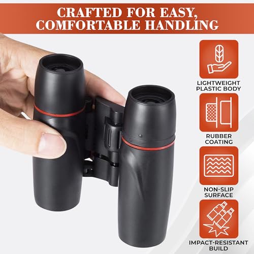 Compact Binoculars, 7X Magnification, Pocket Size, Lightweight | Mini Binoculars for Adults, Bird Watching, Travel & Concerts; Center-Focus; Rubber-Coated Grip; Not Night Vision; Storage Bag