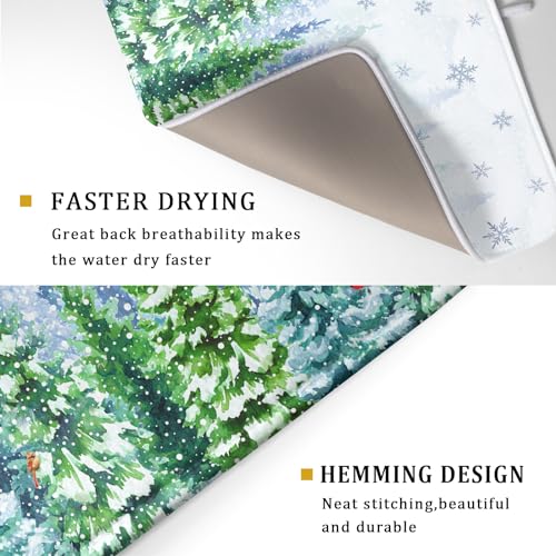 Winter Forest Dish Drying Mats - Snowflake Birds Dish Drainer Mat 18x24 Welcome Christmas Dish Draining Mat Watercolor Wildlife Tree Drying Pad for Kitchen Counter Sink - color: Winter Forest Bird, size: 24" x 18"