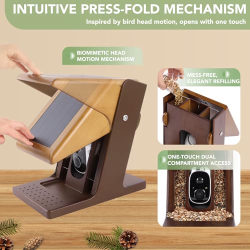 Smart Bird Feeder with Camera, Solar Powered 2K Video AI Identification | Instant Arrival Alerts, Night Vision, Weatherproof Outdoor Feeder With App Sharing For Bird Lovers