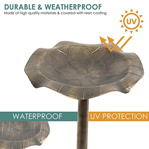 Pedestal Bird Bath Antique Fountain for Outdoor & Garden Decoration | 27 Inch Height | Steel Lily Pad Style