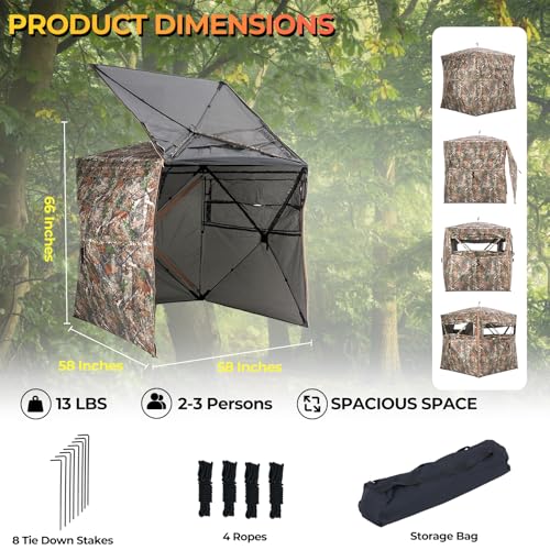 ITEFDTUTNE 360 See-Through Hunting Blind, 2-3 Person, Light Woodland Camouflage, 4 Season, Hunting Tent - color: Light Woodland Camouflage