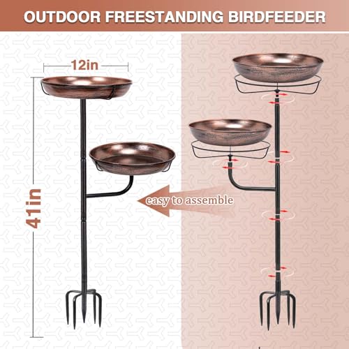 ZMCYNG Metal Bird Bath for Outside, 41in Standing Bird Bath Feeder Bowl | Outdoor Freestanding Birdbaths Bowl, Double Bowl Bird Bath Stand for Garden Yard Patio Outdoor Decor, Upgraded 5-Pronged Base