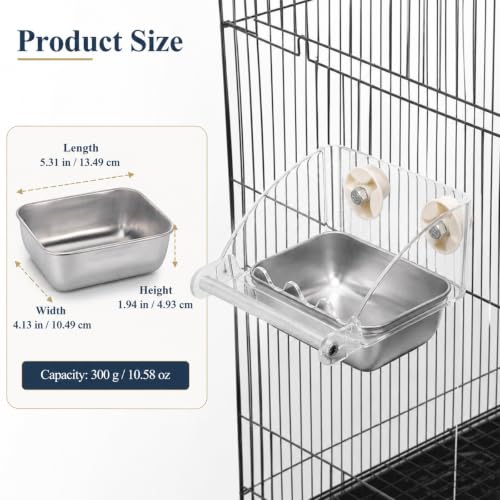 No Mess Bird Cage Feeder Large Capacity Stainless Steel Bird Feeder | No Mess Birds Food Bowl Stainless Steel Birds Bowls with Anti-Slip Perch Stand for Parakeets Budgies Parrots Cockatiels