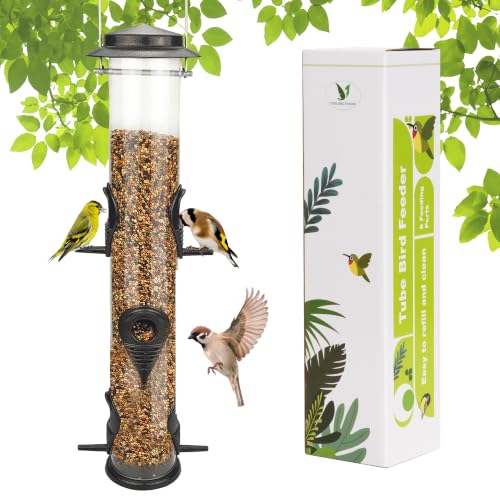 1PK Metal Wild Bird Feeder,Squirrel Proof Bird Feeders for Outside,Hanging 6 Port Tube Bird Feeder Transparent Finch Bird Feeder for Attracting Birds in Your Lawn, Garden, Balcony – Coffee - color: Coffee