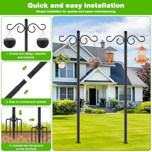 RCUICA Double Shepherds Hooks for Outdoor,1 Pack 55 Inch Bird Feeder Pole with 5 Prongs Base,Heavy Duty Shepherds Hook,Suitable for Garden in Hanging Flower Basket,Lantern,Bird Nests (1 Pack 55 inch) - size: 1 Pack 55 inch