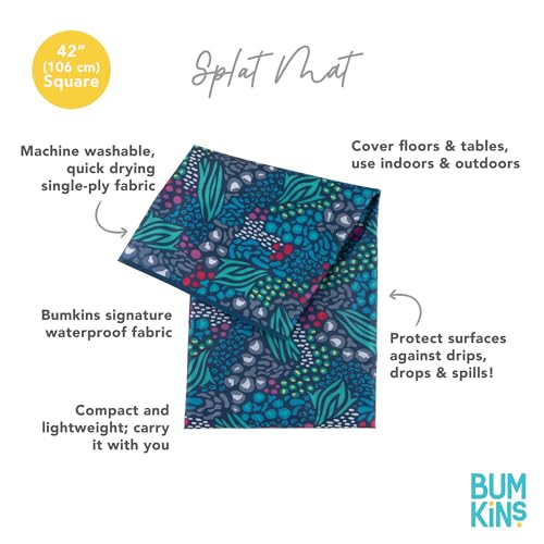 Bumkins Baby Splat Mat for Under High Chair, Babies Toddlers Eating Mess Mat, Waterproof Reusable Cloth for Arts and Crafts, Playtime Mat for Kids, Floors or Tables, Fabric 42inx42in, Jungle Blue - color: C1 Jungle Blue