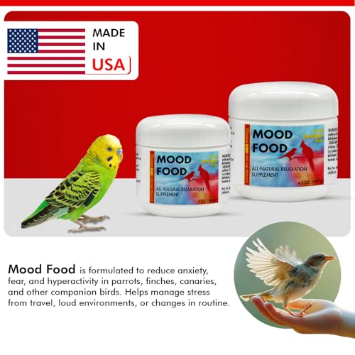 Mood Food 2 oz – Natural Calming Supplement for Birds – Non-Sedating Formula – Helps Reduce Stress, Aggression & Feather Plucking – Gentle Support with Amino Acids & B Vitamins | Promotes Natural Stress, Aggression & Feather Plucking Reduction – Gentle B-