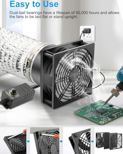 GDSTIME 120mm x 38mm 12V DC Axial Fan w/ 4 Inch Duct Flange Variable Speed | 110V 120V AC Powered, Dual Ball, Small Air Exhaust Fume Smoke Extractor Kit, for Soldering, 3D Printer Enclosure Ventilation - style: 1238 Fan + 1 Flange
