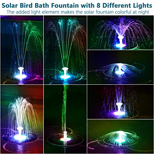 AISITIN 6.5W Solar Fountain with Lights & Battery Backup 3000mAh & 8 Nozzle | Color Changing LED Lights, 3 Anti-Drift Fixed Bracket, Solar Bird Bath Fountain for Garden, Fish Tank, Small Pond and Yard