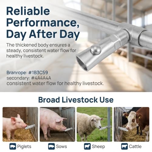 2Pcs Stainless Steel Pig Water Nipple Drinker, Touch-Trigger Livestock Waterer with G1/2 Thread for Sows,3.35x0.98in,Piglets & Farm Animals