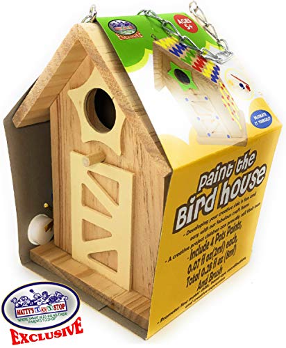 Matty's Toy Stop Paint Your Own Small Wooden Birdhouses (Includes Paints & Brushes) Gift Set Bundle - 3 Pack