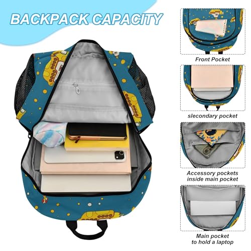 Yellow Submarine Backpack with Lunch Bag, School Travel Backpack for Teens Boys Girls Kids Backpacks Set - color: Yellow and Blue