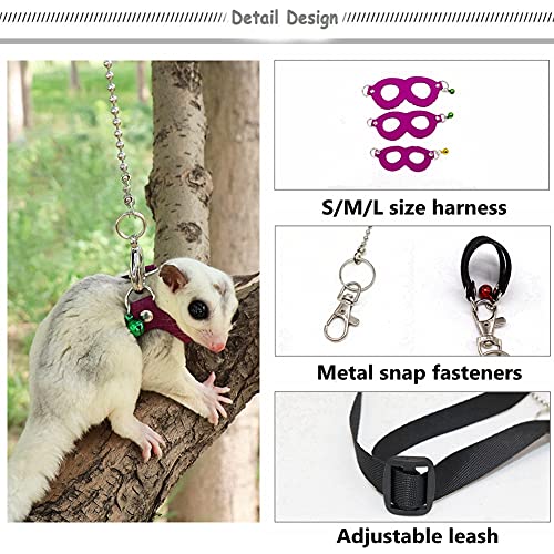 3 Pack Rat Harness and Leash Set - Adjustable Traction Rope Strap Anti-Biting Chain Rope, Small Animal Training Walking Vest Leash for Fancy Rat Mouse Gerbil Hamster Sugar Glider Birds Reptile (Black) - color: Black