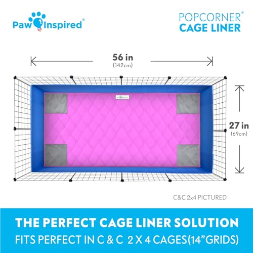 Paw Inspired PopCorner Washable Fleece Cage Liners, C&C 2x4, Pink | Reinforced Corners, Super Absorbent Mat, Bedding, Waterproof Bottom, Guinea Pigs, Ferrets, Rabbits, Hamsters, Small Animals - color: Pink, size: C&C 2X4