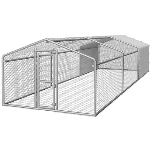 Large Metal Chicken Coop, Chicken Run for 20-30 Chickens, Heavy Duty Walk-in Poultry Cage with Waterproof Anti-UV PE Cover for Ducks Rabbits Geese, 19.5x9.7x6.4ft
