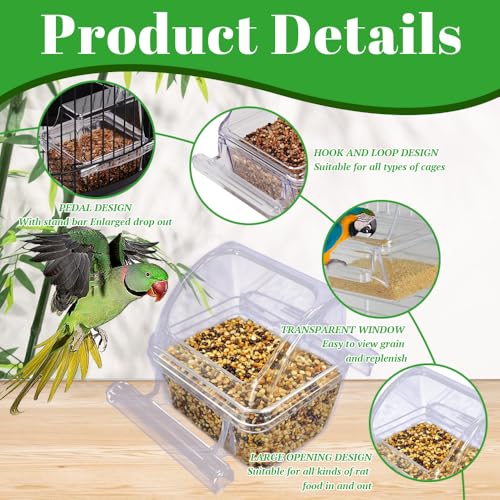 4 Pack Bird Feeders for Cage, No Mess Clear Hanging Parrot Food Bowl, Plastic Slot Food & Water Dispenser Bowl Set, Bird Cage Accessories for Hamsters,Pigeons,Parrot - size: 4