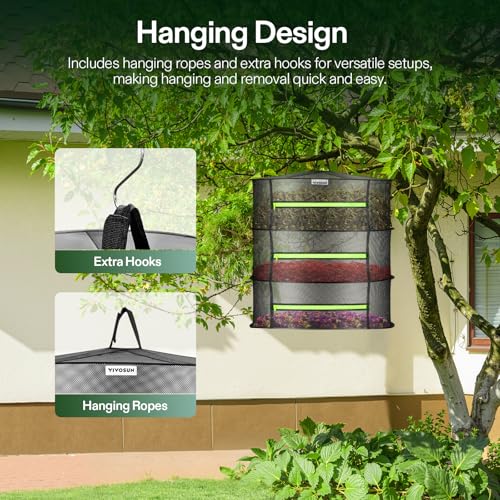 VIVOSUN 3-Layer Mesh Drying Rack Hanging Design with Green Zippers for Dehydrating, Indoor and Outdoor Pruning Shears Included - size: 3 Layer, style: 1 Pack