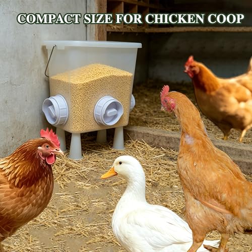 Chicken Feeder with No Waste Ports, Automatic Poultry Feeder for Chickens, Gravity Chicken Feeders Kit for Outdoor Coop, 2.8 Gal-Capacity Bucket with Legs