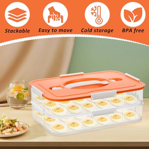 2-Layer Deviled Egg Containers with Lid, 36 Slots Plastic Detachable Egg Tray Carrier with Handle, Clear Eggs Storage Box Portable Eggs Holder for Easter Party Home Kitchen Refrigerator Supplies