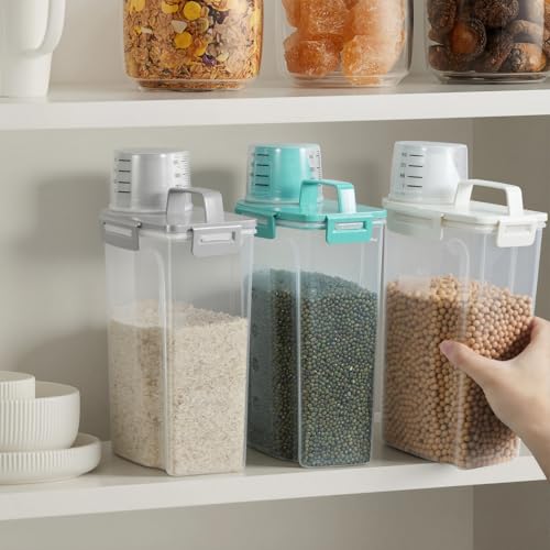 TBMax Rice Container Cereal Storage Container 2 Pack 5 Lbs, Kitchen Pantry Dry Food Storage Holder with Easy-Pouring Spout & Handy Cup, Small Pet Dog Cat Food Dispenser for Daily Feeding -Beige - color: Beige 3+3Qt