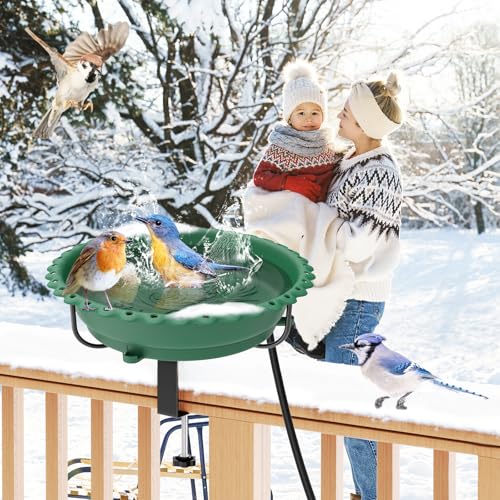 Heated Bird Bath for Outdoors,Deck Railing Heated BirdBaths,Green | Upgraded 100W,Thermostatically Controlled,Adjustable Clamp 3.2",Easy Clean/Install,Detachable Bowl,Garden Yard Patio Lawn - color: Green