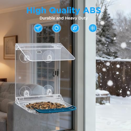 Window Bird Feeder for Outdoors with Strong Suction Cups,Sturdy and Durable Acrylic Birdfeeders for Viewing Wild Birds Outside,Mount On Window/Wall/Bird Pole Kit