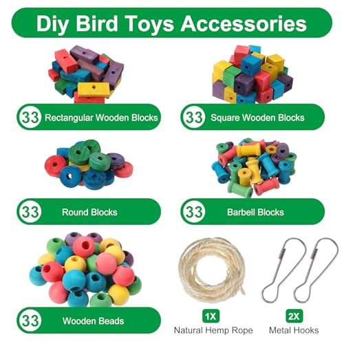 165 Pcs Parrot Toys, Bird Toys Bird Chew Toy DIY Multicolored Wooden Blocks for Large Macaws, Cockatoos, African Grey, Small and Medium Parrot