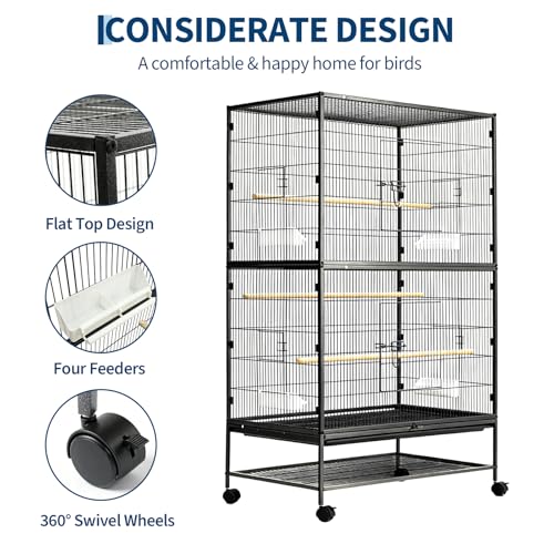 60" H Large Bird Cage, Rolling Bird Cage with Storage Stands, Feed Bowls, Wide Flight Parakeet Cage for Macaw, Parakeets, Conures, Cockatiel, Cockatoo - size: 60.0"L x 36.2"W x 22.4"H