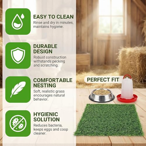 14 Pcs Chicken Nesting Pads, 12 x 12 Inch Washable Nest Box Bedding | Artificial Grass Nesting Mats For Chicken Coops, Nest Boxes, Egg Laying Areas, Reusable, Washable And Easy To Clean