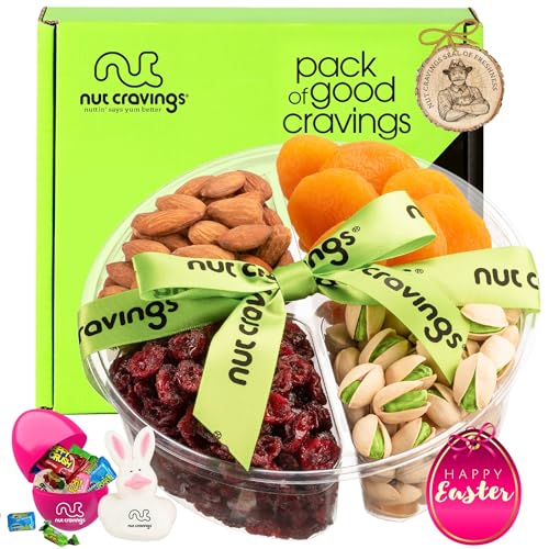 NUT CRAVINGS Gourmet Collection - Easter Treats, Candies & Dried Fruit Nuts Gift Basket with Happy Easter Ribbon, Candy Filled Egg + Bunny (4 Piece Assortment) - style: 1. Easter Fruit & Nut Gift Box - (4 Piece Assortment)