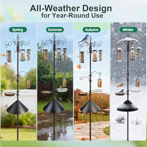 Bird Feeding Station Kit with Squirrel Baffle Bird Feeder Pole with Suet Cage Mesh Tray Fruit Hook Double W Hook for Attracting Wild Birds and Hanging Planter Hanger Lights - size: 94 Inch W hook with squirrel baffle