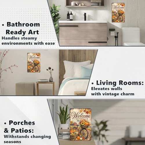 Thanksgiving Fall Bicycle Red Barn Tin Sign Sunflower Pumpkin Farmhouse Wall Decor for Kitchen Dining Room Living Room Porch Entryway and Farmhouse Home Decor 12 * 8In - color: Vintage Thanksgiving Tin Sign 2, size: 20X30cm(12*8in)