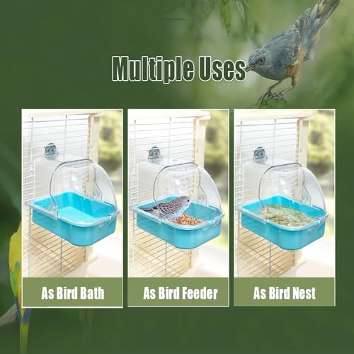 Bird Bath for Cage, Cleaning Pet Supplies Cockatiel Bird Bathtub with Hanging Hooks for Little Bird Parrots Spacious Parakeets Portable Shower for Most Birdcage(Blue) - color: blue