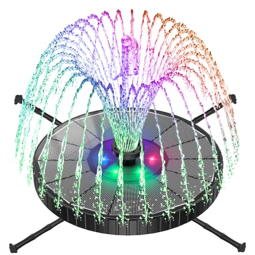 SZMP 3.5W Glass Solar Fountain with Swivel-Out Fixed Rods, Solar Bird Bath Fountains with LED Lights and 2000mAh Battery, 7 Nozzles, Outdoor Solar Water Fountain Pump for Garden, Pool, Pond (Black) - color: Black