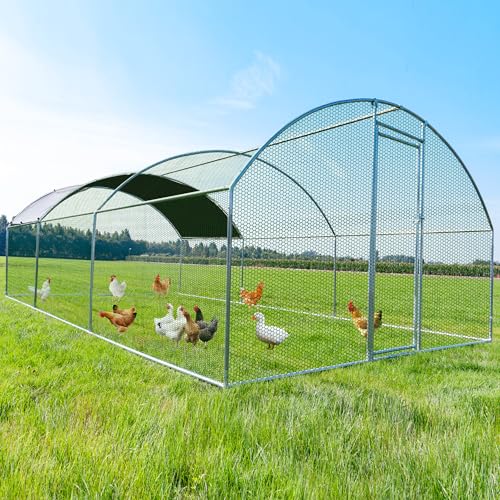 Large Metal Chicken Coop, Chicken Runs for Yard with Cover Walk-in Poultry Cage for 10 20 Chickens, Chicken Pen Duck Coop Hen House with Round Water-Resident Top and Feeding Door 19.2Lx9.84Wx6.23H FT - size: 230.3"L x 118.1"W x 74.8"H