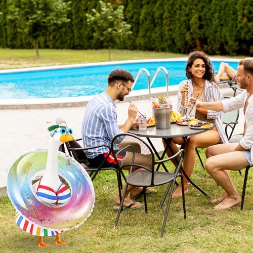 Bikini Porch Goose Outfits with Sunglasses and Swimming Tube for 23" Summer Goose Costume Garden Patio Statue Decor(Rainbow) - style: Rainbow