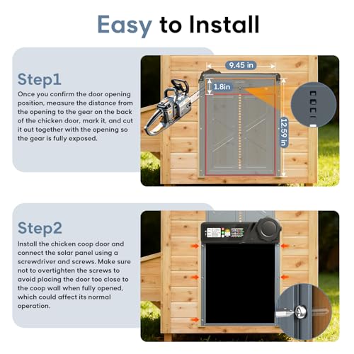 Large Size Automatic Chicken Coop Door Solar - Powered Auto Chicken Door Opener, Timer Modes for Safe and Convenient Chicken Keeping with Intelligent Obstacle Sensors, Remote Control, 14.2"H x 10.83"L